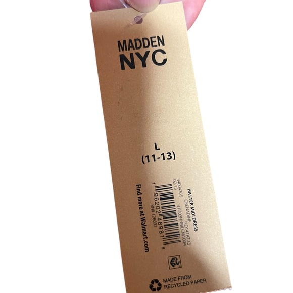 New! MADDEN NYC Adjustable Halter Chevron Lace Texture Orange Midi Dress Large - Picture 9 of 12